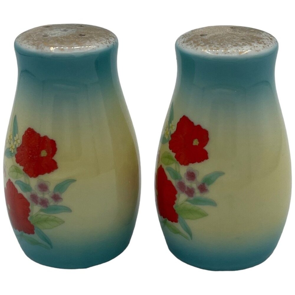 Vintage Salt & Pepper Shaker Set Bahamas Red Hibiscus Floral Souvenir - Picture 2 of 8